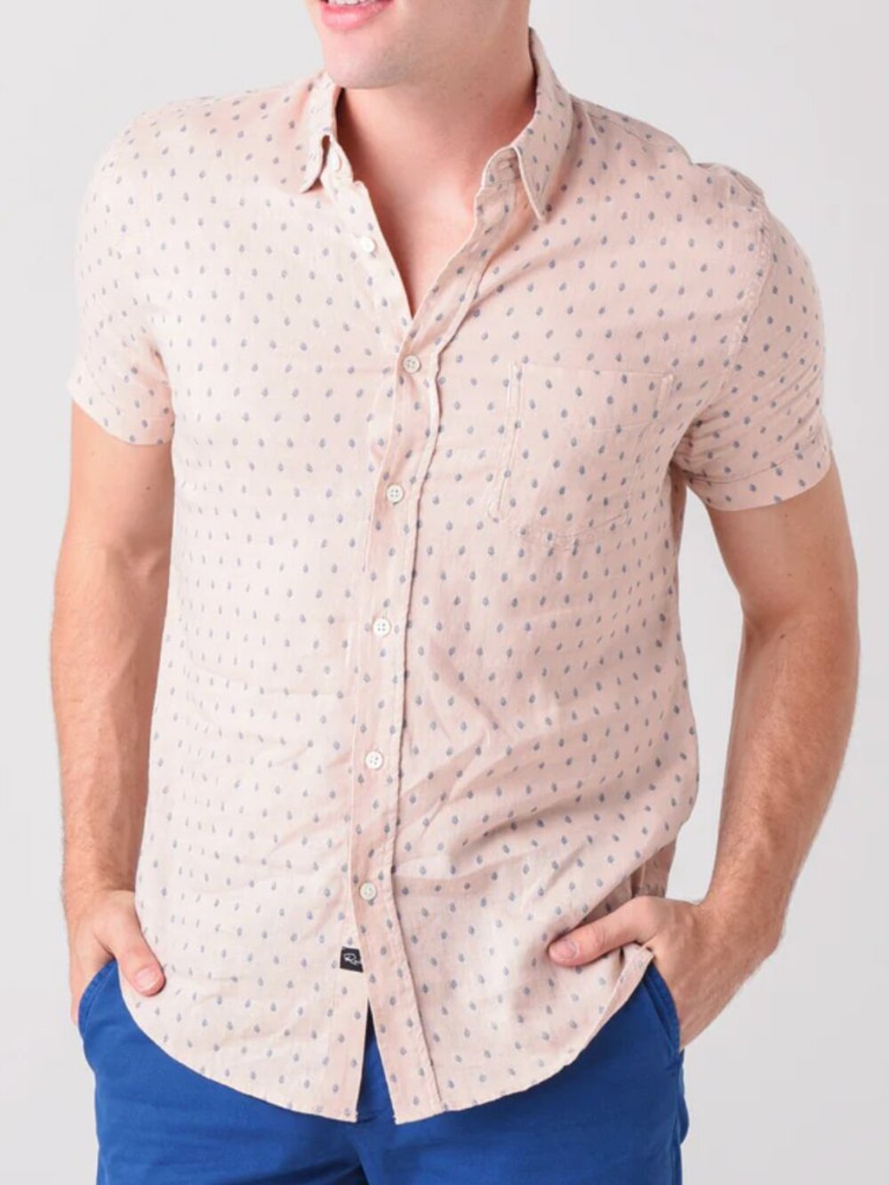 RAILS Men's Short Sleeve Button Down Linen Shirt- MEDIUM- Light Pink